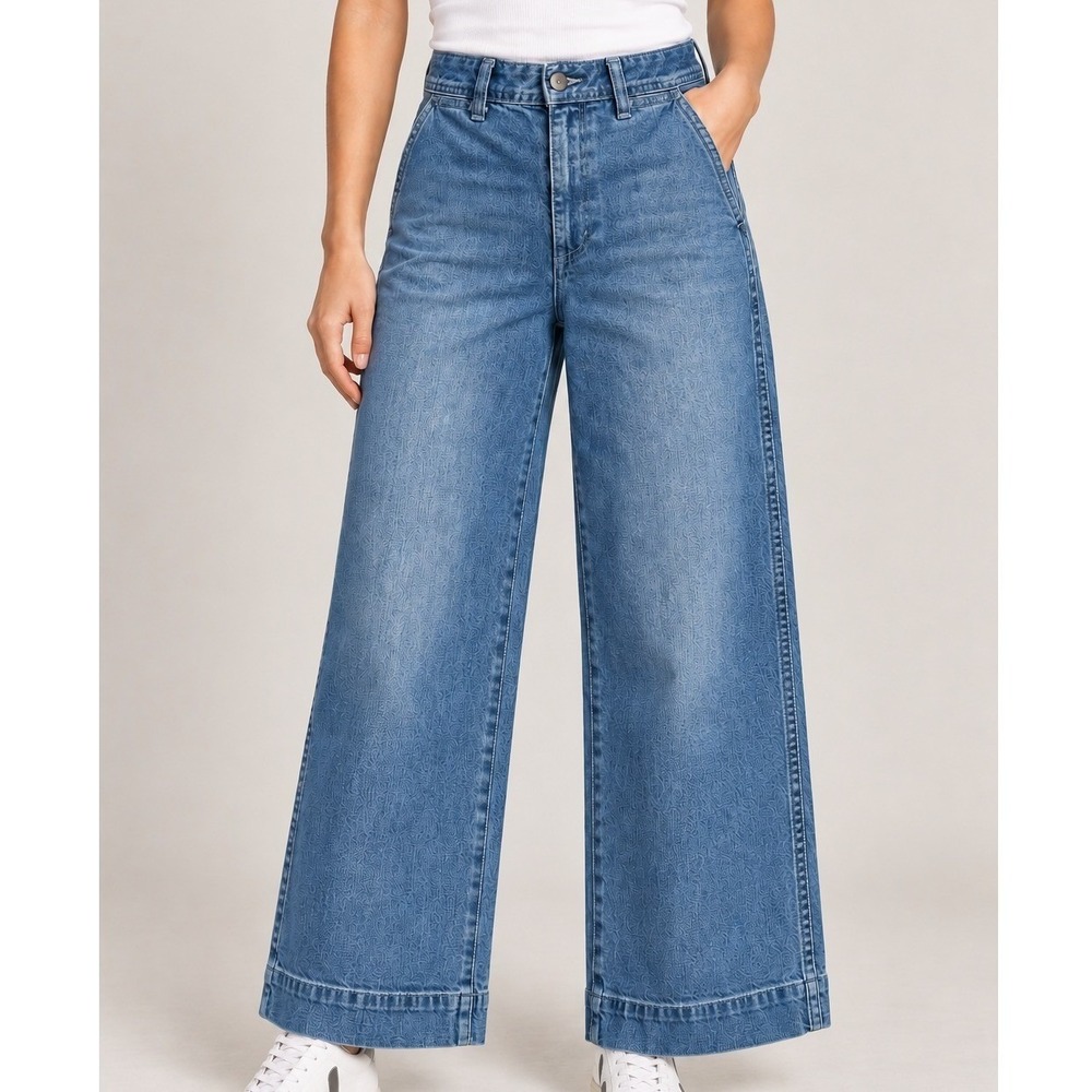 Gap High Rise Wide Leg Crop Jeans Womens 4 25 Inseam Medium Wash Denim
